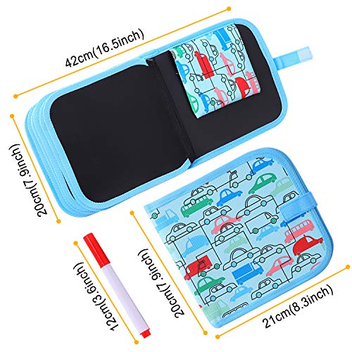 Ulikey Tabla de Dibujo Portátil para Niños, Tablero de Dibujo de Graffiti, Libros Blandos de Pizarra Reutilizable Borrable con 12 Plumas de Colores 14 Página (Car)