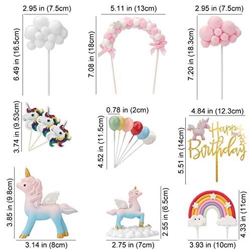 Ulikey Unicornio Decoración de Tartas Cumpleaños, Cake Topper Unicornio Decoracion Happy Birthday Banderines Globos Arcoiris Decorar Tartas Infantiles Niñas