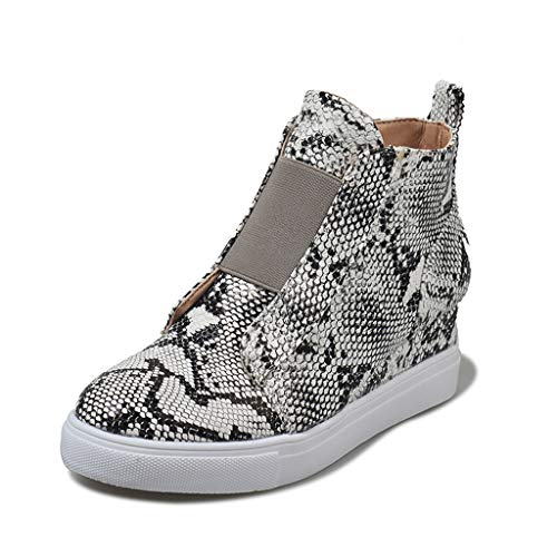 UMore Botas de Mujer Zapatillas Deportivas De Mujer Cuña PU Piel Altas Plataforma Tacon Sneakers Planos Zapatos Mocasines Comodas