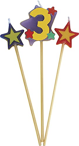 Unique Party- Conjunto de 3 velas de cumpleaños con forma de estrella, número 3 (34043)