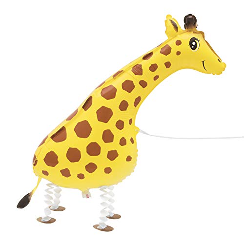 Unique Party- Lovely Standing Foil Balloon | Walking Pet Giraffe Design Bonito globo de aluminio con diseño de jirafa caminando, Multicolor (53650)