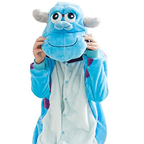 Unisexo Comodidad Suave Franela Animales Traje de Dormir Cosplay Ropa de Salón Pijamas (S, Azul Vaca)