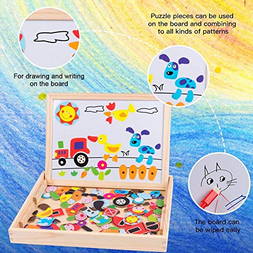 Uping Puzzle de Madera Magnético Tablero de Dibujo de Doble Cara Magnético 155 Piezas Avec Número y Alfabeto para niños de 3 años+