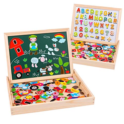 Uping Puzzle de Madera Magnético Tablero de Dibujo de Doble Cara Magnético 155 Piezas Avec Número y Alfabeto para niños de 3 años+