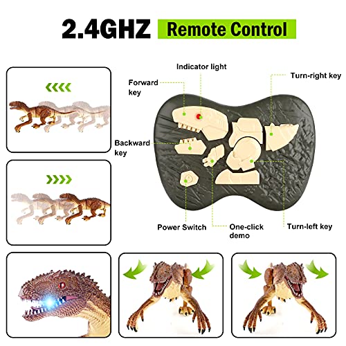 URBZUE Juguete de Dinosaurio Teledirigido, Tiranosaurio Rex, Dinosaurio Juguetes Que Camina y Ruge, con Batería Recargable, Luz y Sonido LED, Regalos para Niños y Niñas (Modelo 3701-2A)