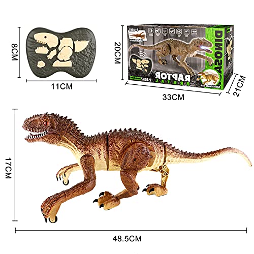 URBZUE Juguete de Dinosaurio Teledirigido, Tiranosaurio Rex, Dinosaurio Juguetes Que Camina y Ruge, con Batería Recargable, Luz y Sonido LED, Regalos para Niños y Niñas (Modelo 3701-2A)