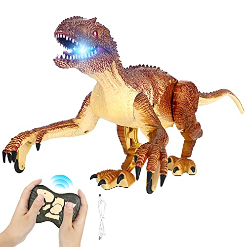 URBZUE Juguete de Dinosaurio Teledirigido, Tiranosaurio Rex, Dinosaurio Juguetes Que Camina y Ruge, con Batería Recargable, Luz y Sonido LED, Regalos para Niños y Niñas (Modelo 3701-2A)