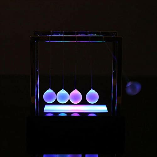 U&S Newton Cradle, negro Light Up Newton Cuna Balancín Bola de Vidrio Columpio Cinético Energía Ciencia Física Escritorio Divertido Juguete Educativo para la Oficina Decoración del Hogar