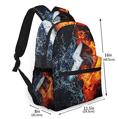 USGYY Mochilas Escolares, Agua de fuego de disco de hockey sobre hielo Mochila Niños Chicas Casual Mochila para Portatil Mochila Universidad Resistente Mochila Instituto