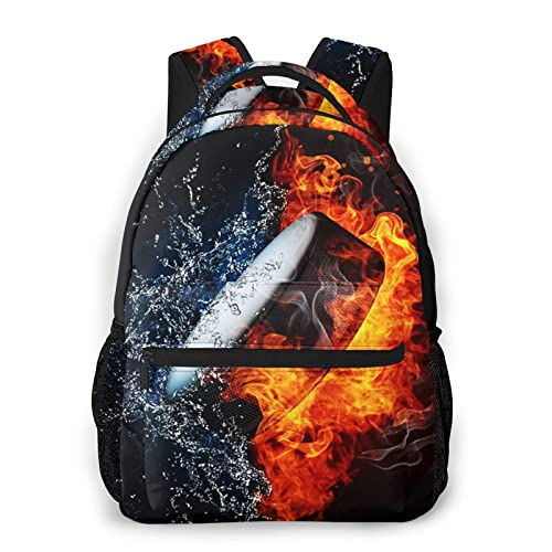 USGYY Mochilas Escolares, Agua de fuego de disco de hockey sobre hielo Mochila Niños Chicas Casual Mochila para Portatil Mochila Universidad Resistente Mochila Instituto