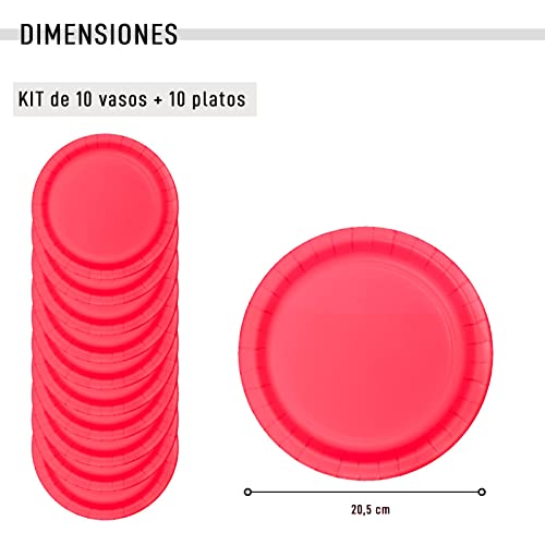 Vajilla biodegradable de Cumpleaños. Set de Platos y Vasos para Fiestas, Reuniones, Camping, Picnic. Juego de Platos y Vasos para Cumpleaños. Decoración Cumpleaños. Vajillas Ecológicas. (Rojo Sólido)