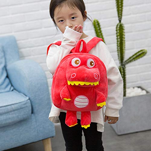 VALICLUD Mochila de Felpa para niños, Adorable Bolsa de Libro de Dinosaurio de Dibujos Animados, Mochila Escolar Ultra portátil para niñas pequeñas (Rojo) Bolsos de Moda para Adultos