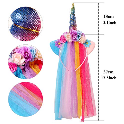 vamei 4 Piezas Disfraz Unicornio Niña con Falda Tutu Diadema Unicornio Alas Arcoiris Faja de Cumpleaños Disfraces Unicornio Halloween Carnaval Fiesta Unicornio Vestido para Niñas