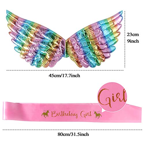 vamei 4 Piezas Disfraz Unicornio Niña con Falda Tutu Diadema Unicornio Alas Arcoiris Faja de Cumpleaños Disfraces Unicornio Halloween Carnaval Fiesta Unicornio Vestido para Niñas