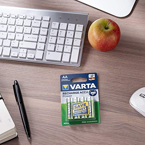 Varta Recharge Accu Power, recargable - Pilas de NiMH AA Mignon (paquete de 2 unidades, 2100 mAh) - Recargables sin efecto de memoria - Listo para usar