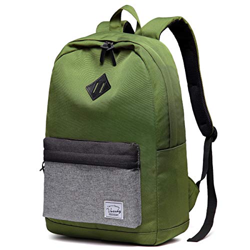 VASCHY Mochila Hombre,Mochilas Escolares Juveniles Resistente Al Agua Mochila Portatil 15 Pulgadas Mochila Mujer Casual para Universitarios Viaje Trabajo Verde