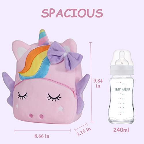 VASCHY Mochila Infantil,Mochila Guarderia Mochila para Niños y Niñas Anti-perdida Escolar Pequeña Felpa Linda de Bolsa para Preescolar Guardería con Hebilla de Pecho (Unicornio-86)