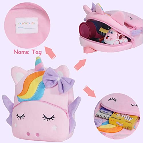 VASCHY Mochila Infantil,Mochila Guarderia Mochila para Niños y Niñas Anti-perdida Escolar Pequeña Felpa Linda de Bolsa para Preescolar Guardería con Hebilla de Pecho (Unicornio-86)