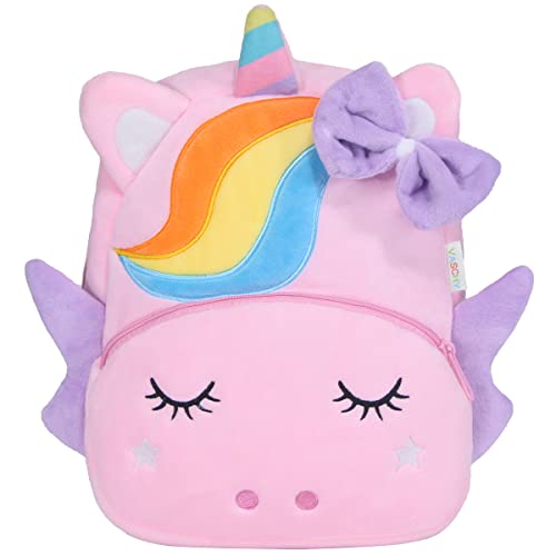 VASCHY Mochila Infantil,Mochila Guarderia Mochila para Niños y Niñas Anti-perdida Escolar Pequeña Felpa Linda de Bolsa para Preescolar Guardería con Hebilla de Pecho (Unicornio-86)