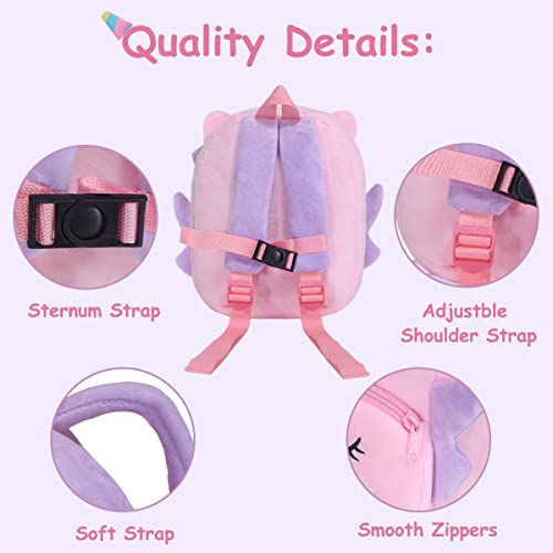 VASCHY Mochila Infantil,Mochila Guarderia Mochila para Niños y Niñas Anti-perdida Escolar Pequeña Felpa Linda de Bolsa para Preescolar Guardería con Hebilla de Pecho (Unicornio-86)