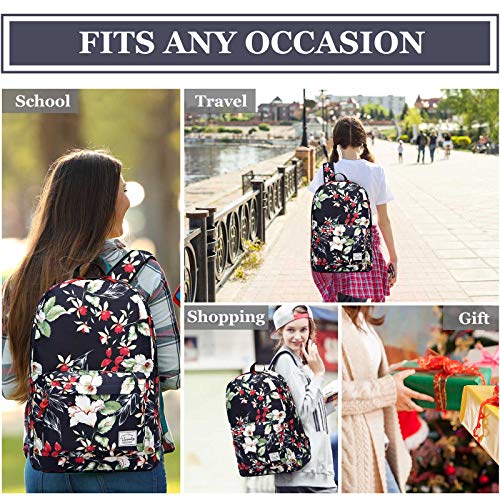 VASCHY Mochila Mujer, Mochilas Escolares Juveniles Casual Mochila para Portatil 14 Pulgadas Mochila Universidad Impermeable Mochila Instituto Mochilas Chicas Elegante Trabajo Flores Florales Marinas