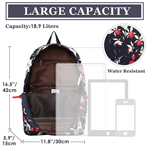 VASCHY Mochila Mujer, Mochilas Escolares Juveniles Casual Mochila para Portatil 14 Pulgadas Mochila Universidad Impermeable Mochila Instituto Mochilas Chicas Elegante Trabajo Flores Florales Marinas