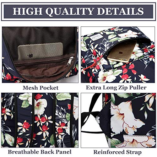 VASCHY Mochila Mujer, Mochilas Escolares Juveniles Casual Mochila para Portatil 14 Pulgadas Mochila Universidad Impermeable Mochila Instituto Mochilas Chicas Elegante Trabajo Flores Florales Marinas