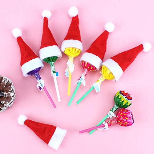 Veemoon 24pcs Mini Casquillos De Navidad Lollipop Sombreros Decoraciones No Tejidos Caramelo Embalaje Sombreros Suministros De Navidad para Tienda Casa