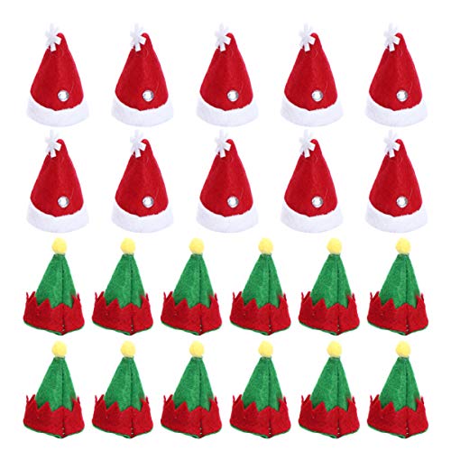 Veemoon 24pcs Mini Christmas Caps Elf Design Lollipop Sombreros Decors No Tejidos Candy Packing Sombreros Suministros de Navidad para la tienda del hogar