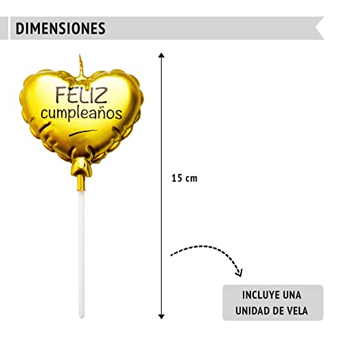 Vela Feliz Cumpleaños, Con Forma de Corazón, Decoracion Cumpleaños, 1x Vela De Tarta De Cumpleaños, Happy Birthday, Velas Cumpleaños originales, Velas Decoracion Cumpleaños.(1 CORAZON DORADO)