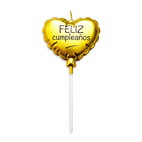 Vela Feliz Cumpleaños, Con Forma de Corazón, Decoracion Cumpleaños, 1x Vela De Tarta De Cumpleaños, Happy Birthday, Velas Cumpleaños originales, Velas Decoracion Cumpleaños.(1 CORAZON DORADO)