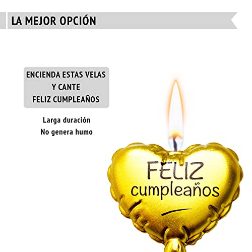 Vela Feliz Cumpleaños, Con Forma de Corazón, Decoracion Cumpleaños, 1x Vela De Tarta De Cumpleaños, Happy Birthday, Velas Cumpleaños originales, Velas Decoracion Cumpleaños.(1 CORAZON DORADO)