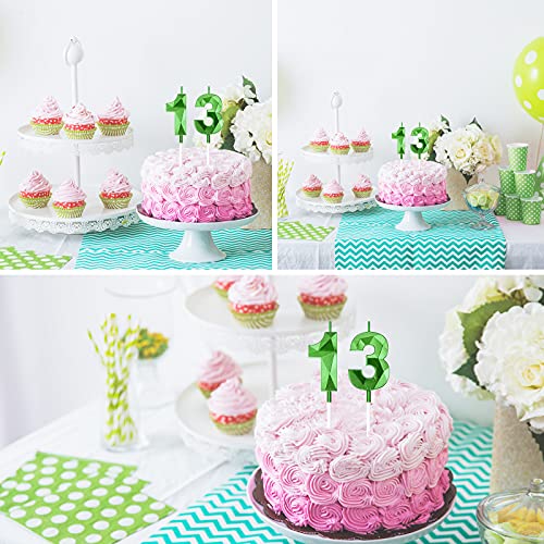 Velas de 13 Cumpleaños Velas de Número de Pastel Topper de Velas de Tarta de Feliz Cumpleaños Decoractivo Topper de Magdalena de Velas de Número de Diseño 3D para Boda Celebración, Verde