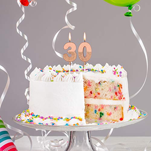 Velas de Cumpleaños de Número 30 Velas de Números de Pastel Brillante Decoración Topper de Pastel de Cumpleaños Número 30 para Celebración Aniversario Bodas Cumpleaños, Oro Rosa