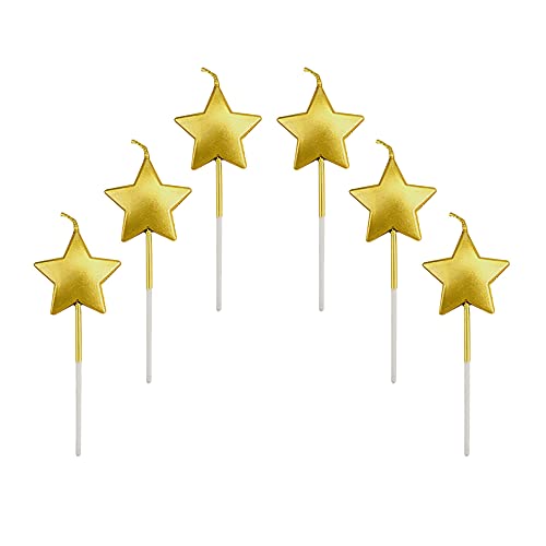 Velas de Cumpleaños en Forma Estrella,6 Pcs Velas únicas para Decorar Pastel de Fiesta di Cumpleaños y Bodas,Velas Decorativas para Decoración un Tarta,Oro