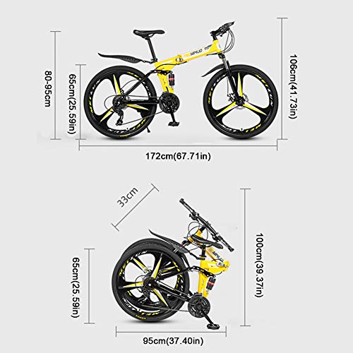 Velocidad Variable De Bicicletas Plegables, 30 Radios Llanta, 26 Bicicleta Plegable Ligero Pulgadas, Bicicletas De Montaña Para Adultos, Bicicletas De Doble Suspensión De BTT,Amarillo,24 speed