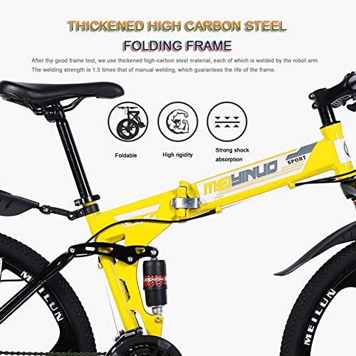 Velocidad Variable De Bicicletas Plegables, 30 Radios Llanta, 26 Bicicleta Plegable Ligero Pulgadas, Bicicletas De Montaña Para Adultos, Bicicletas De Doble Suspensión De BTT,Amarillo,24 speed