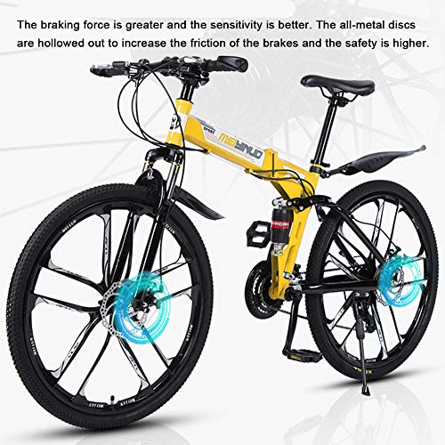 Velocidad Variable De Bicicletas Plegables, 30 Radios Llanta, 26 Bicicleta Plegable Ligero Pulgadas, Bicicletas De Montaña Para Adultos, Bicicletas De Doble Suspensión De BTT,Amarillo,24 speed