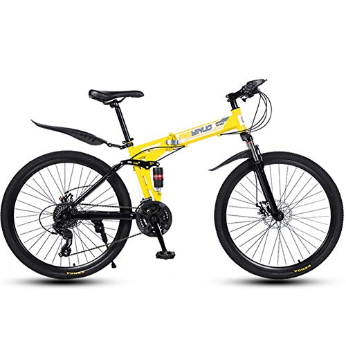 Velocidad Variable De Bicicletas Plegables, 30 Radios Llanta, 26 Bicicleta Plegable Ligero Pulgadas, Bicicletas De Montaña Para Adultos, Bicicletas De Doble Suspensión De BTT,Amarillo,24 speed