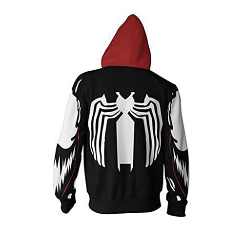 Venom Hoodie Imprimir Hombres De Hombres De Hombres Sudadera con cremallera suave y acogedor de manga larga ropa exterior Tops Carnaval de Halloween Cosplay Movie Movie Apparel,Venom-Adults(4XL)