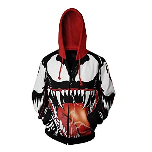 Venom Hoodie Imprimir Hombres De Hombres De Hombres Sudadera con cremallera suave y acogedor de manga larga ropa exterior Tops Carnaval de Halloween Cosplay Movie Movie Apparel,Venom-Adults(4XL)