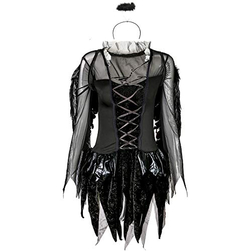 Vestido Disfraces para Mujer Blanco Negro Disfraces de Halloween Angel Caido para Cosplay Carnaval Sexy Traje 3 Piezas de Fiesta Halloween con Alas (Negro Blanco, XXL)