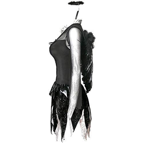 Vestido Disfraces para Mujer Blanco Negro Disfraces de Halloween Angel Caido para Cosplay Carnaval Sexy Traje 3 Piezas de Fiesta Halloween con Alas (Negro Blanco, XXL)