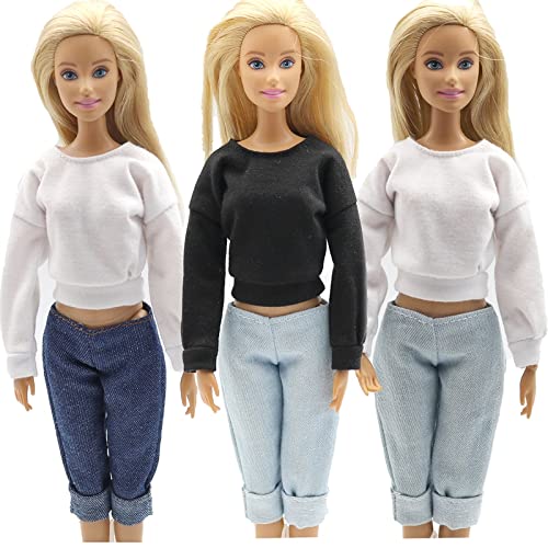 VIAIA 1/6 Muñeca Ropa de muñeca Suéter de Manga Larga Pantalones Denim Grid Daily Wear Accesorios Ropa Vestido for Barbie Muñeca Muñeca Muñeca Muñeca Muñeca Tienda Ventana Muñeca