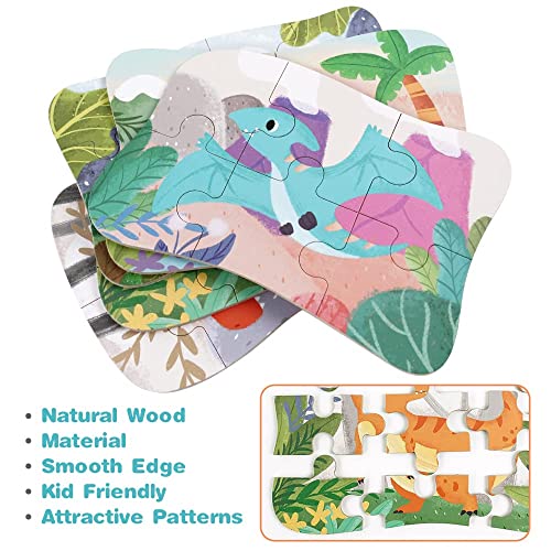 Vicloon Puzzle Infantil de para Niños, 5 en 1 Puzle de Madera, Juguete Montessori Puzzles Infantiles, Rompecabezas de Madera Adecuado para Niños y Niñas 2-5 Años de Edad(Rompecabezas de Dinosaurios)