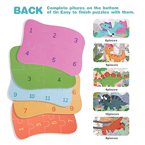 Vicloon Puzzle Infantil de para Niños, 5 en 1 Puzle de Madera, Juguete Montessori Puzzles Infantiles, Rompecabezas de Madera Adecuado para Niños y Niñas 2-5 Años de Edad(Rompecabezas de Dinosaurios)