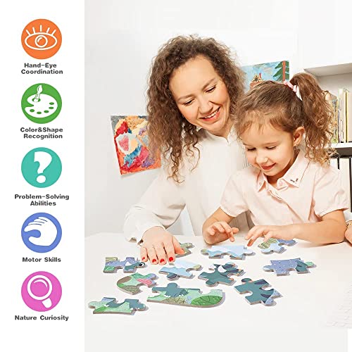 Vicloon Puzzle Infantil de para Niños, 5 en 1 Puzle de Madera, Juguete Montessori Puzzles Infantiles, Rompecabezas de Madera Adecuado para Niños y Niñas 2-5 Años de Edad(Rompecabezas de Dinosaurios)