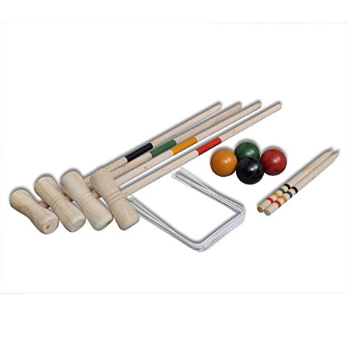 vidaXL 4 Personas Set Juego Croquet Banqueta Madera Mazo Pelota Exterior Jardín