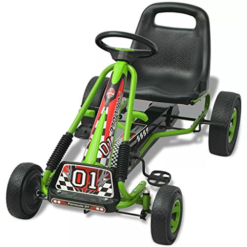 vidaXL Kart Pedales Ajustable Niños Verde Coche Cart Go-Kart Juguete Infantil