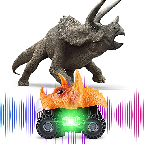 Vimzone Coche de Dinosaurio, 2 Pcs Juguetes de Dinosaurios con Luces LED y Sonido ,Autos DinoTiranosaurio para niños, Regalos de Cumpleaños DinosaurioJuguetes para Niñas Niños de 3-8 Años